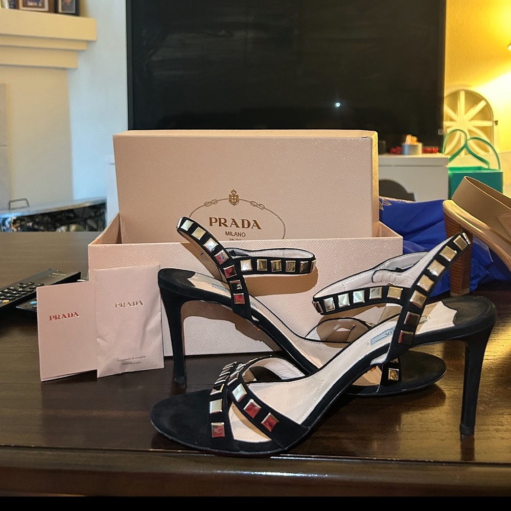 Prada Black Heels with Colorful Embellishments